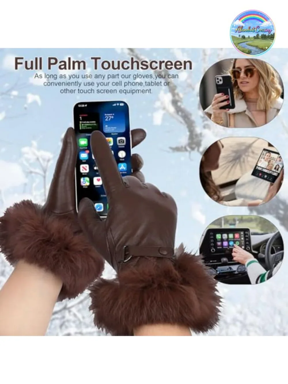 Women's Sheepskin Leather Gloves with Touchscreen 5-Finger Smart Tech